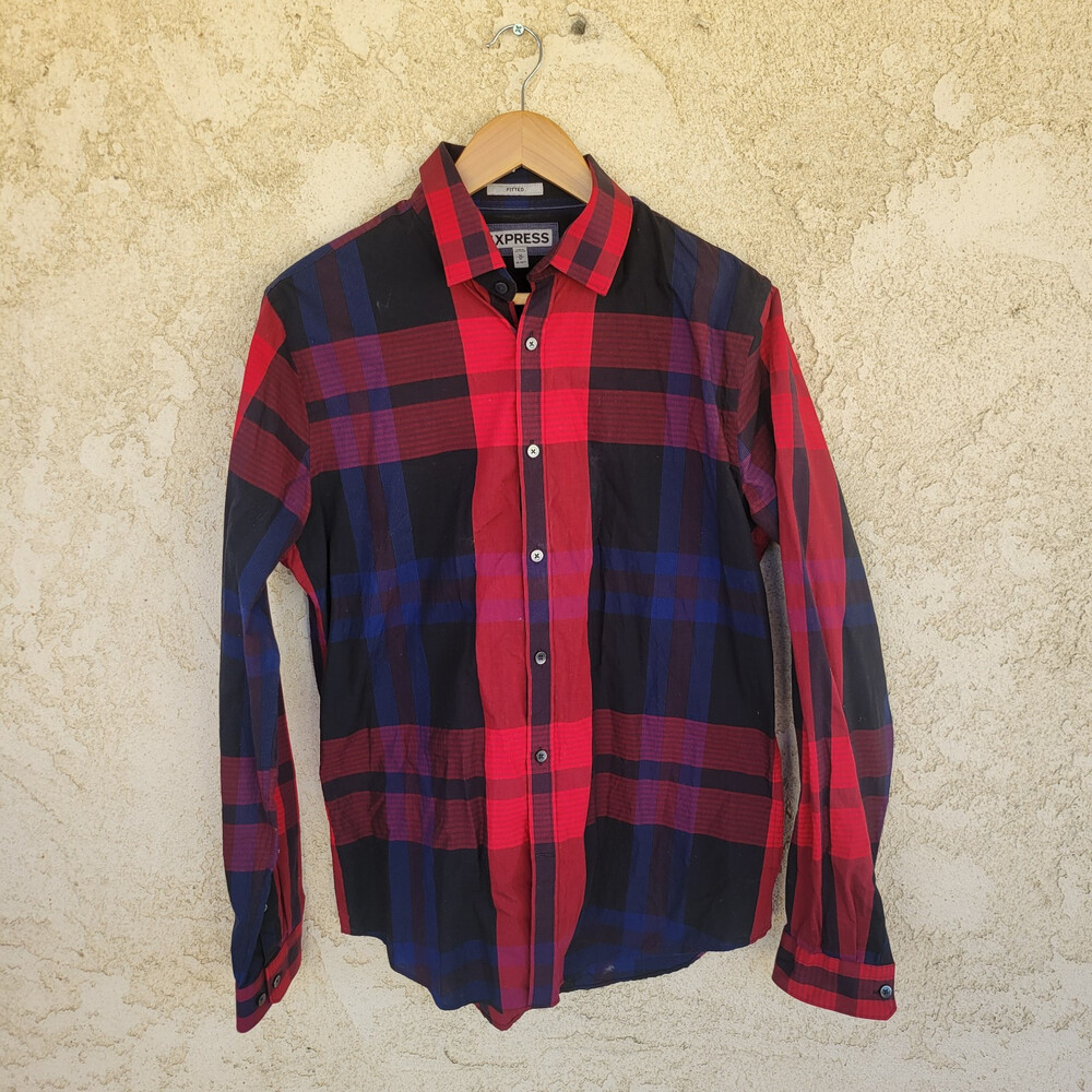 Express Men's Medium Shirt Red Long Sleeve Fitted